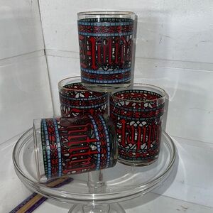 Vntg Houze Christmas stained glass tumblers (set 4)